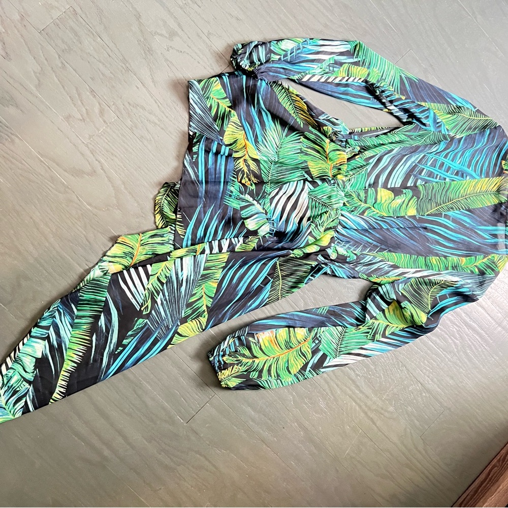A'gaci Tropical Print Wrap Top - Green and Blue